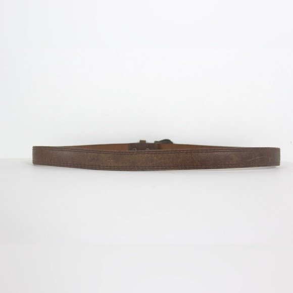 28”-32 Vintage Rusty Brown Sueded Leather Belt with Gold Brass Buckle Narrow - Picture 4 of 7